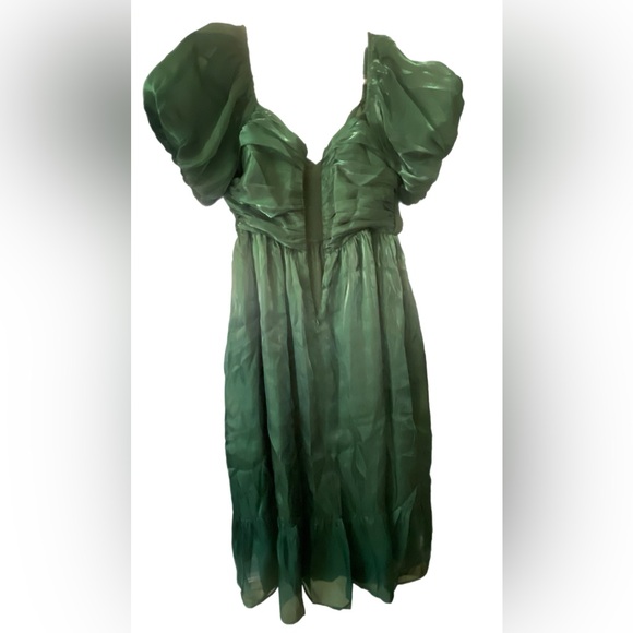 Lulu’s Remarkable Sensation Emerald Green Organza MIDI Dress, Size Large. - Picture 6 of 9